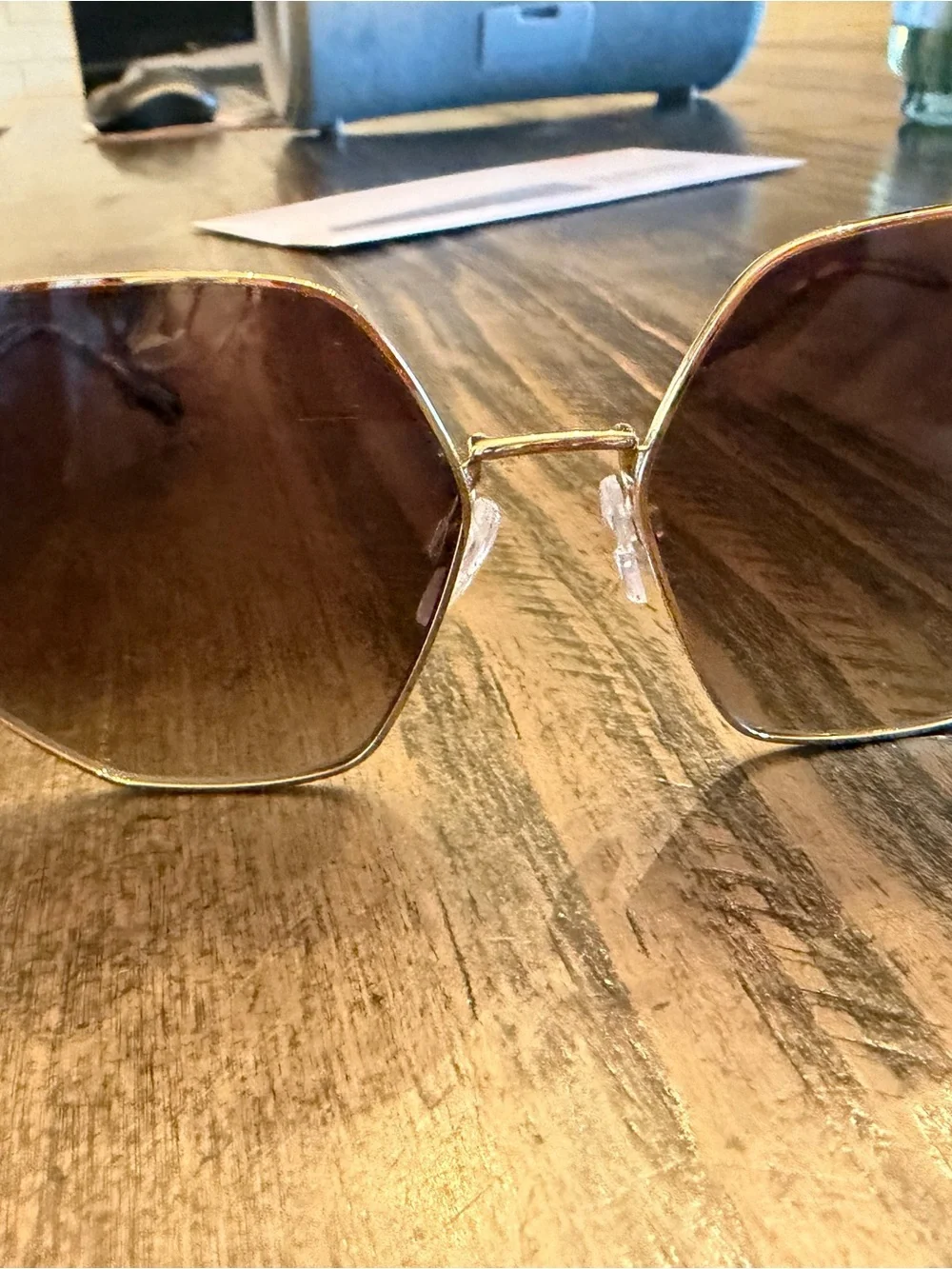 Marc Jacobs Gold Metal Hexagonal Sunglasses with Smoke Lenses